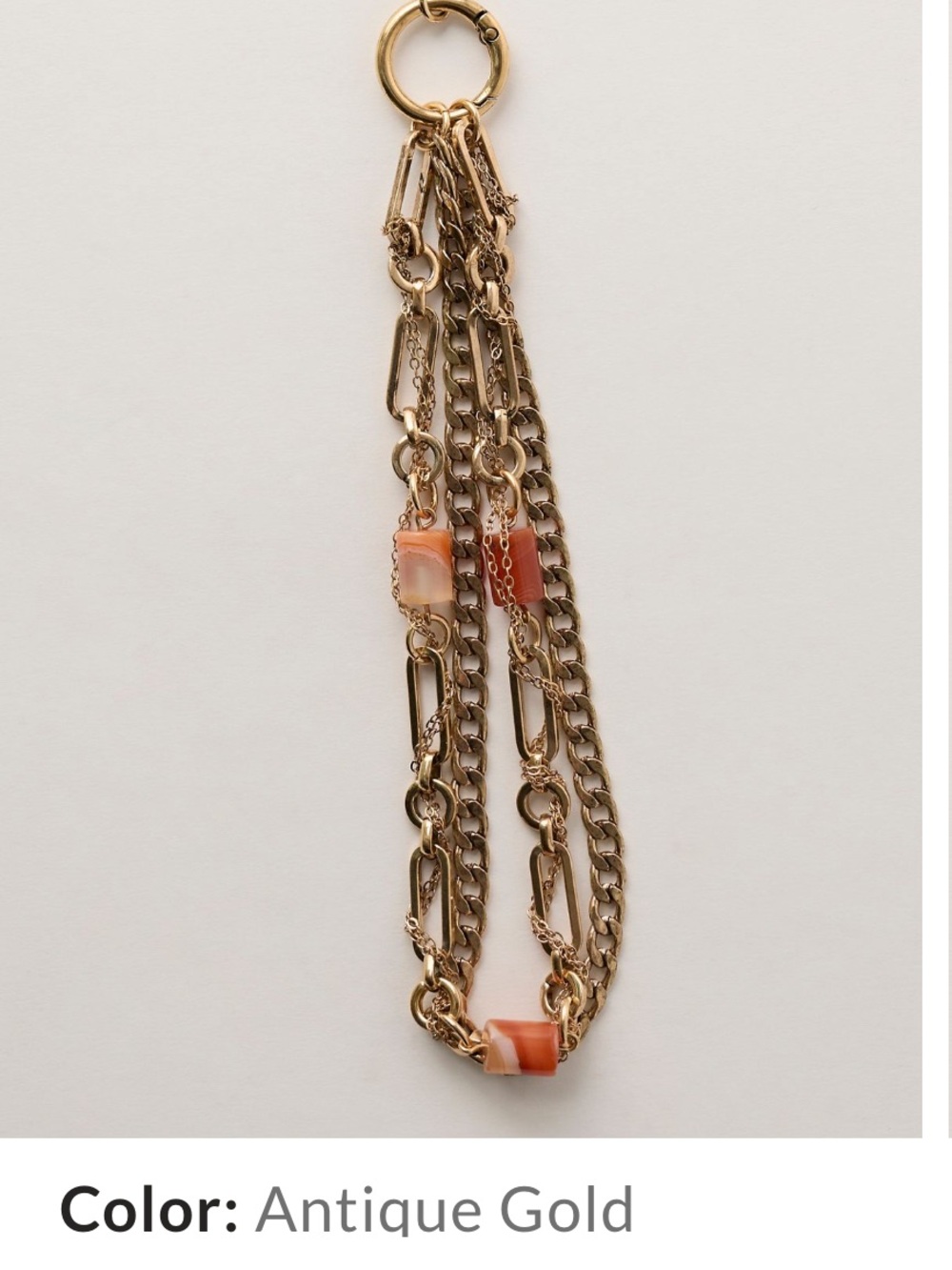 Free People Gold Layered Chain phone wristlet accessory with Brown Beads NWT